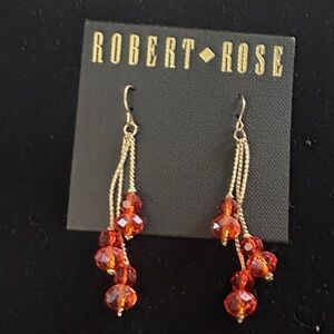 Robert Rose Orange Beads and Gold Dangle Earrings